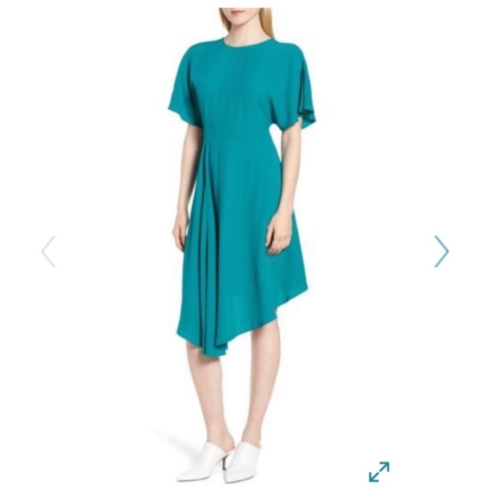 NWOT Lewit asymmetrical teal dress